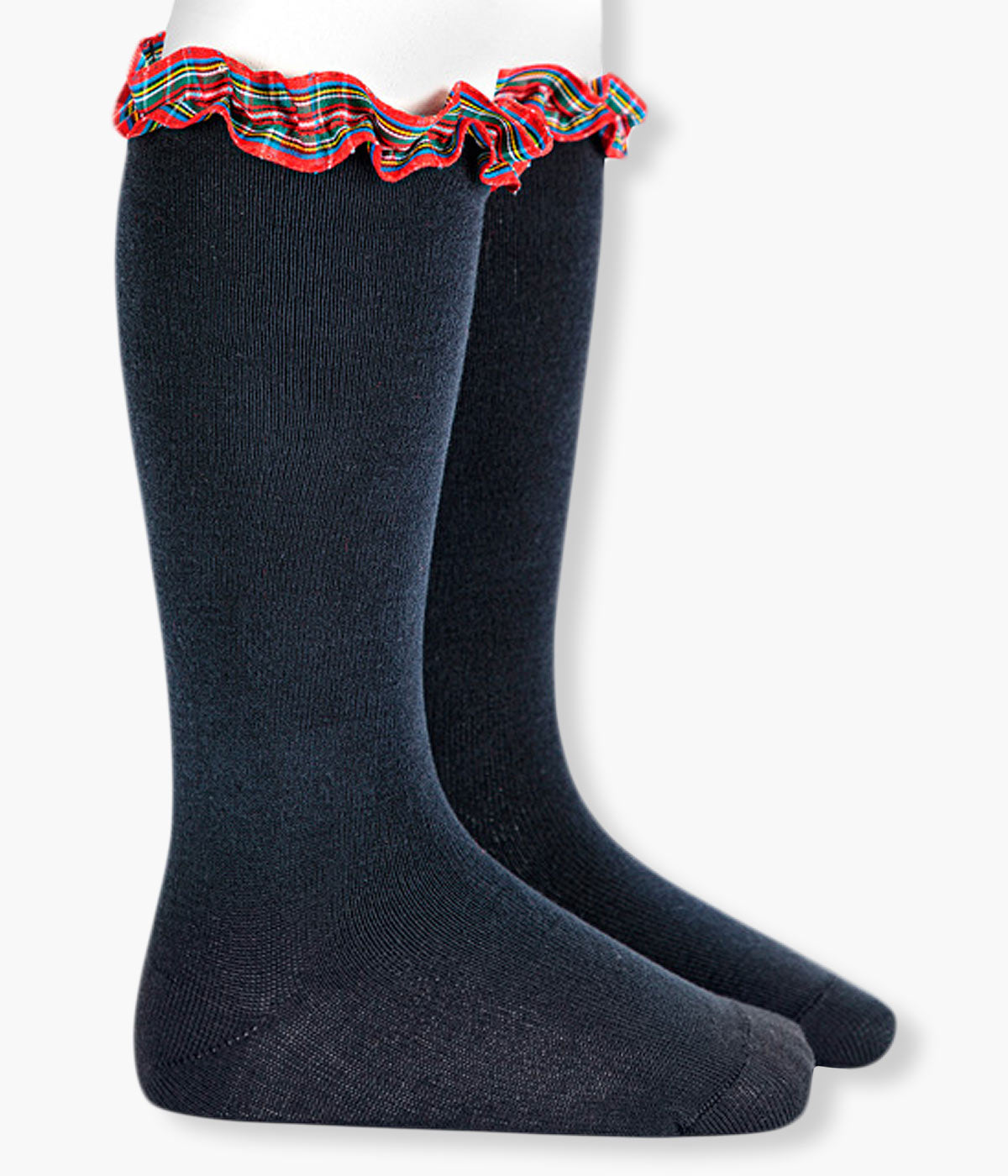 Meias Joelho Algodão Folho Xadrez Cóndor Bebé - Azul Marinho