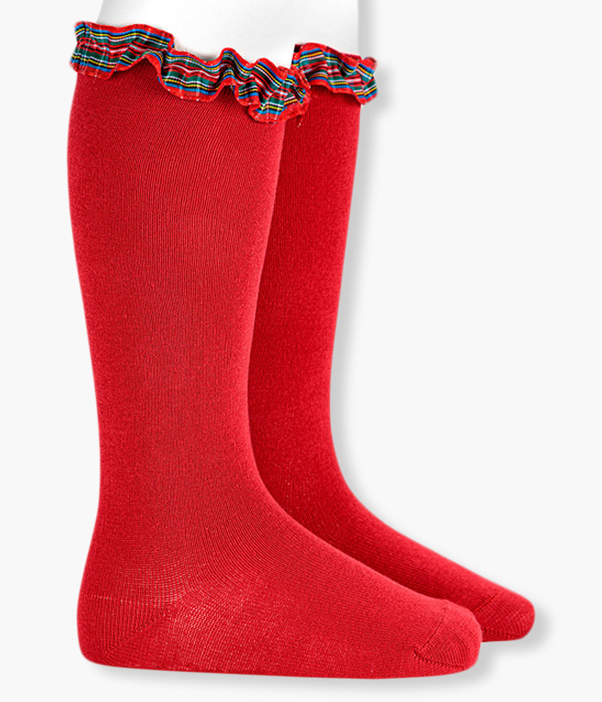 Meias Joelho Algodão Folho Xadrez Cóndor Bebé - Vermelho Escuro