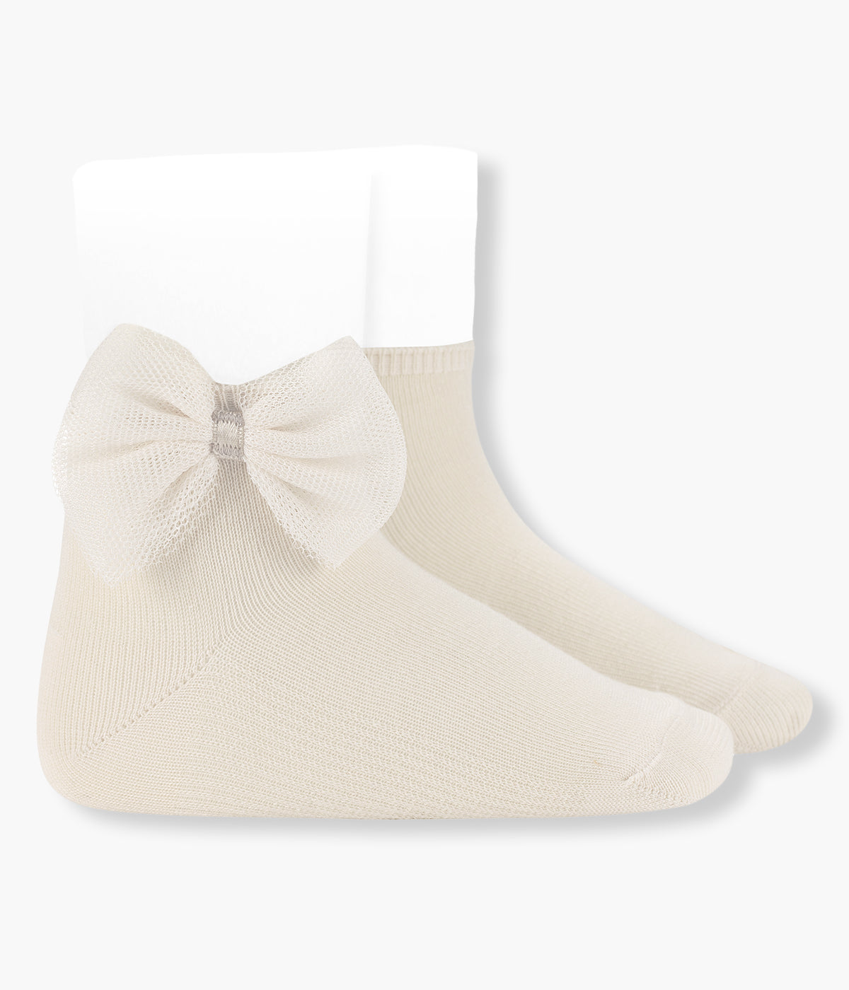 Meias em algodão anti-pilling com laço tule cor linho (304 lino) da marca Cóndor para bebé menina e recém-nascida.