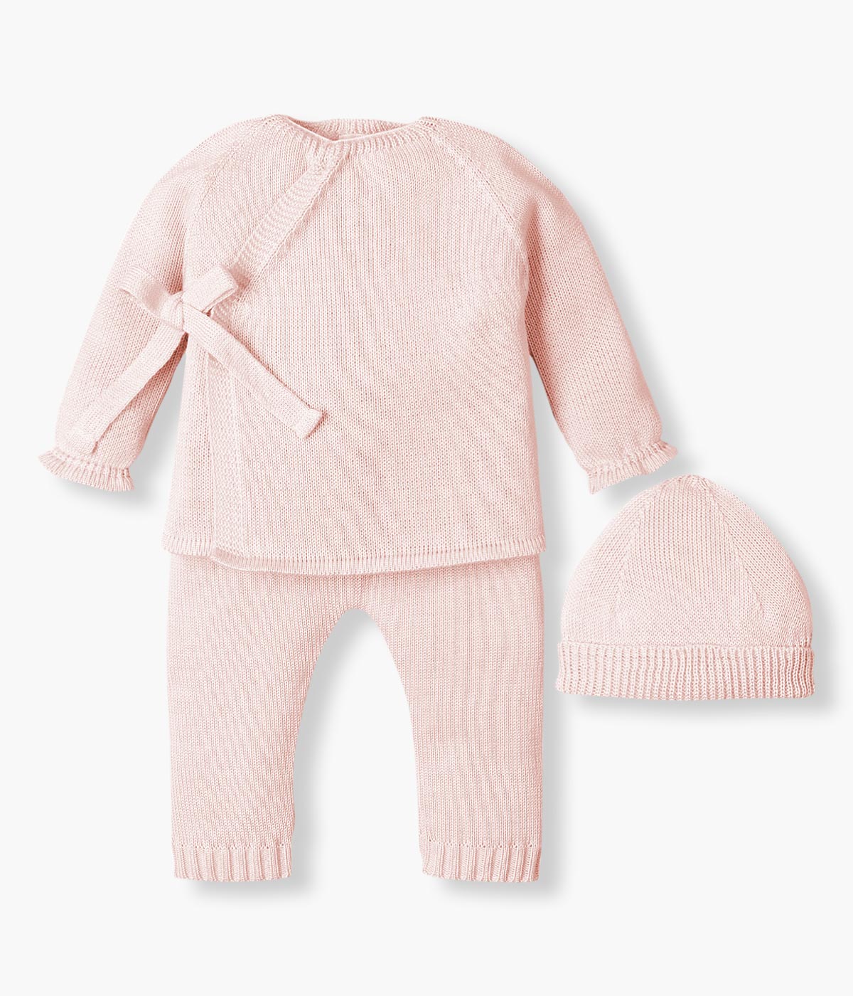 Conjunto de Malha Trespasse Laço Bebé Menina 3pc - Rosa