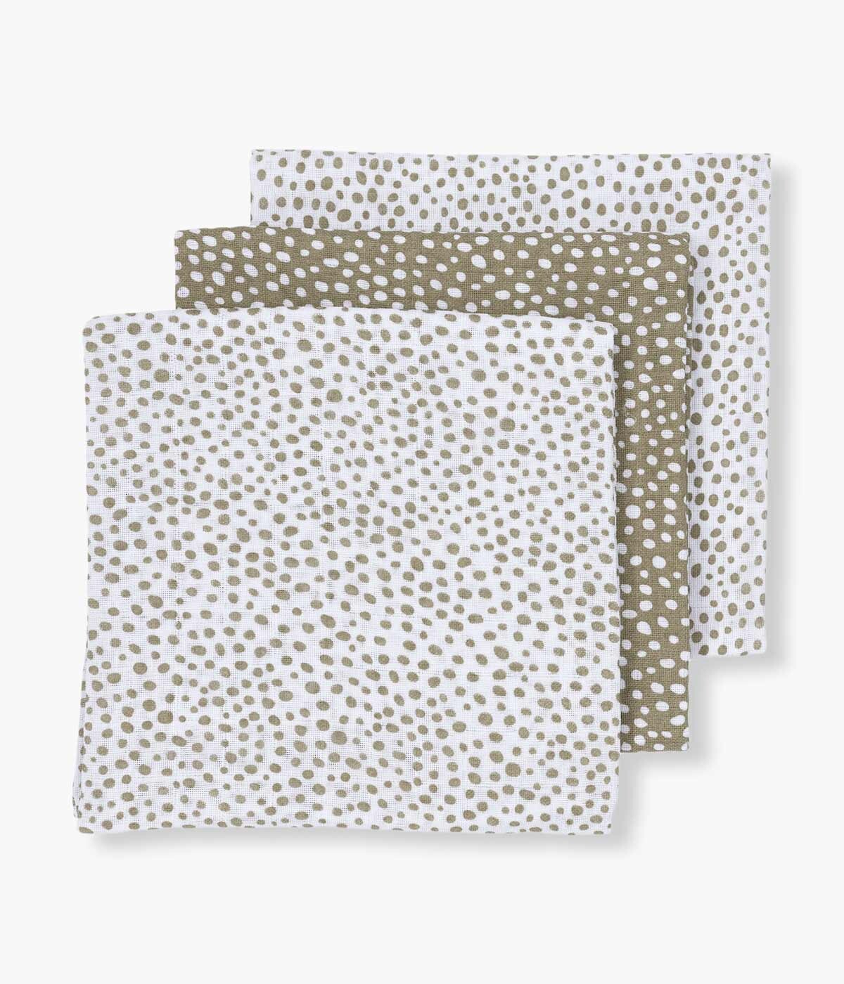 Fraldas Musselina em Algodão para Bebé Pintas 3un - Castanho