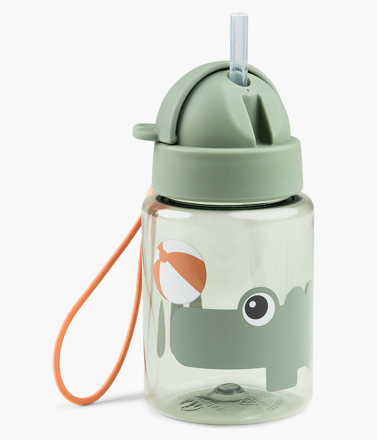 Garrafa com palhinha Done By Deer Playground de 280ml com a tampa aberta.