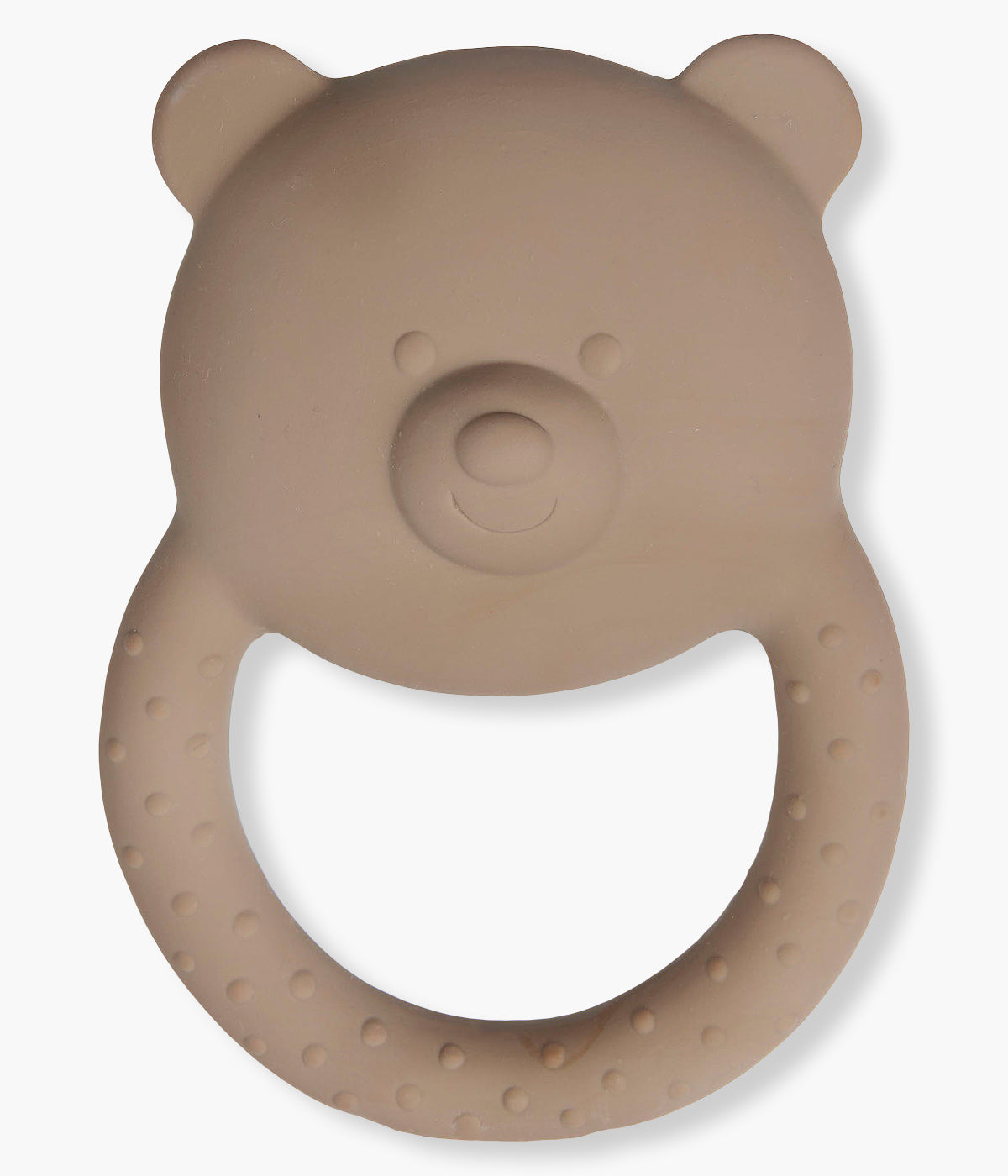 Anel de dentição para bebé da marca Jollein, ideal para aliviar o desconforto do nascimento dos primeiros dentinhos. Com formato de urso castanho, feito de borracha natural resistente e macia, proporciona uma experiência de mastigação agradável, ajudando no desenvolvimento da mandíbula e reduzindo a dor da dentição.