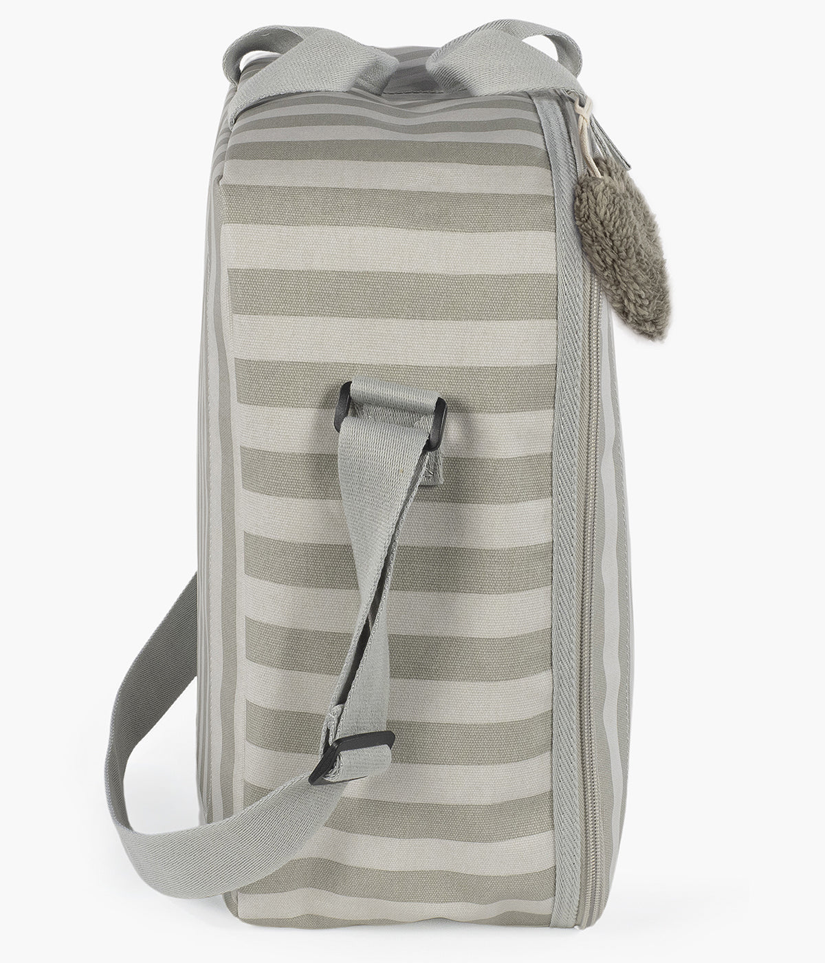 Mala de maternidade Walking Mum Sintra. Com um padrão riscas verdes e cinza, esta mala impermeável oferece o equilíbrio perfeito entre estilo e praticidade, permitindo-lhe transportar tudo o que precisa para o dia do nascimento de forma organizada e confortável.