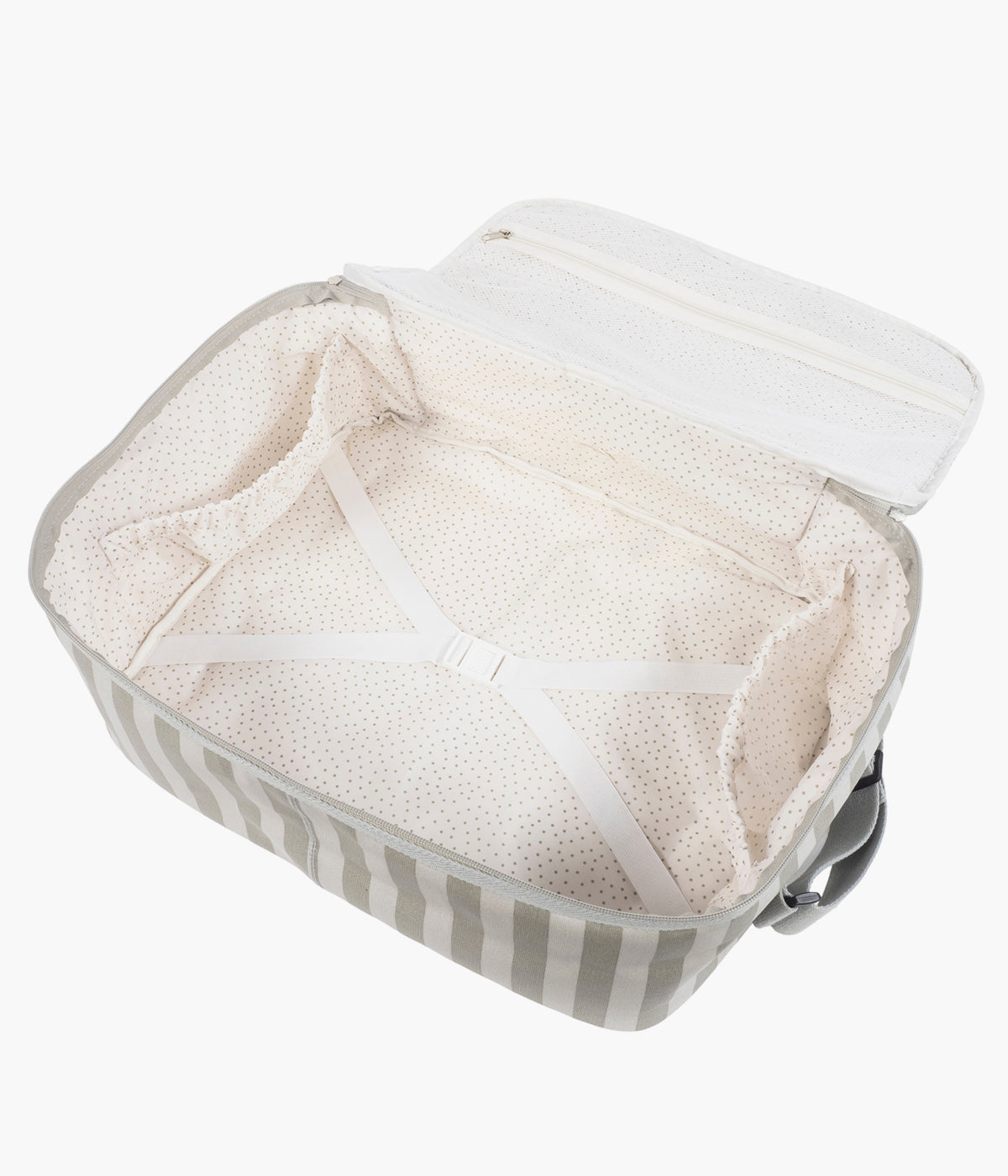 Mala de maternidade Walking Mum Sintra. Com um padrão riscas verdes e cinza, esta mala impermeável oferece o equilíbrio perfeito entre estilo e praticidade, permitindo-lhe transportar tudo o que precisa para o dia do nascimento de forma organizada e confortável.