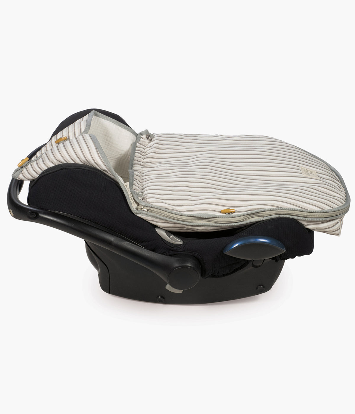 Saco de dormir 2 em 1 Walking Mum Botton Strips com elegante padrão riscas cinza-claro e cinza-escuro em fundo branco e interior em musselina, 100% algodão. Confortável saco de dormir para bebé adaptável a qualquer alcofa e babycoque grupo 0.