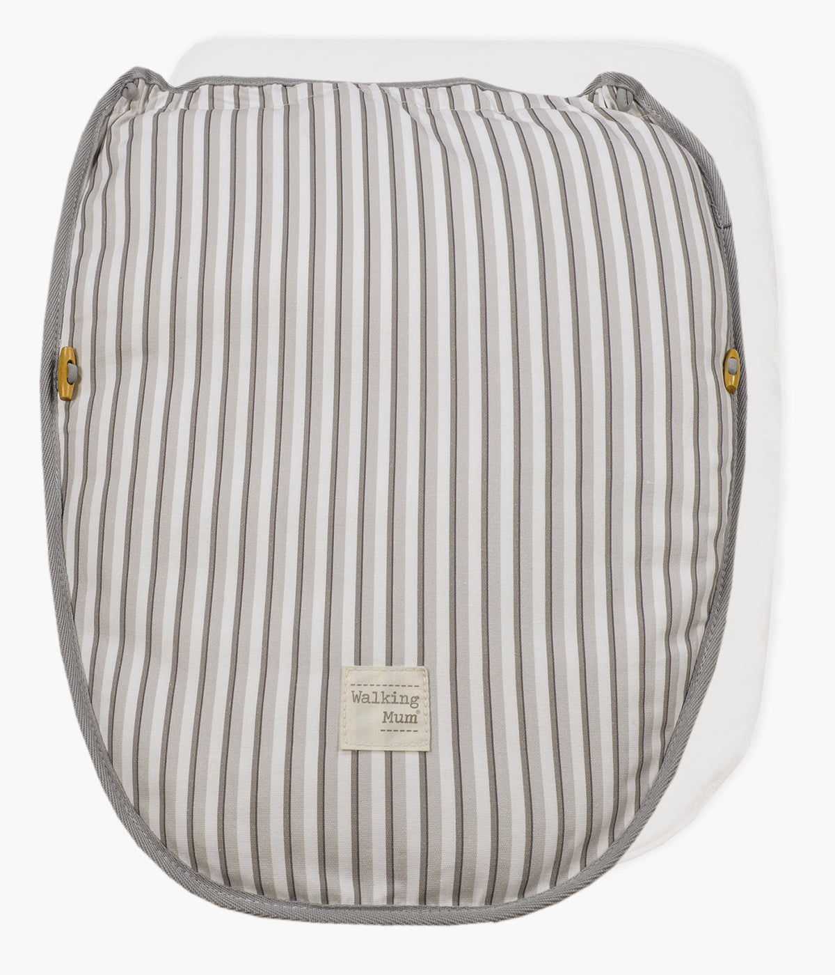 Saco de dormir 2 em 1 Walking Mum Botton Strips com elegante padrão riscas cinza-claro e cinza-escuro em fundo branco e interior em musselina, 100% algodão. Confortável saco de dormir para bebé adaptável a qualquer alcofa e babycoque grupo 0.