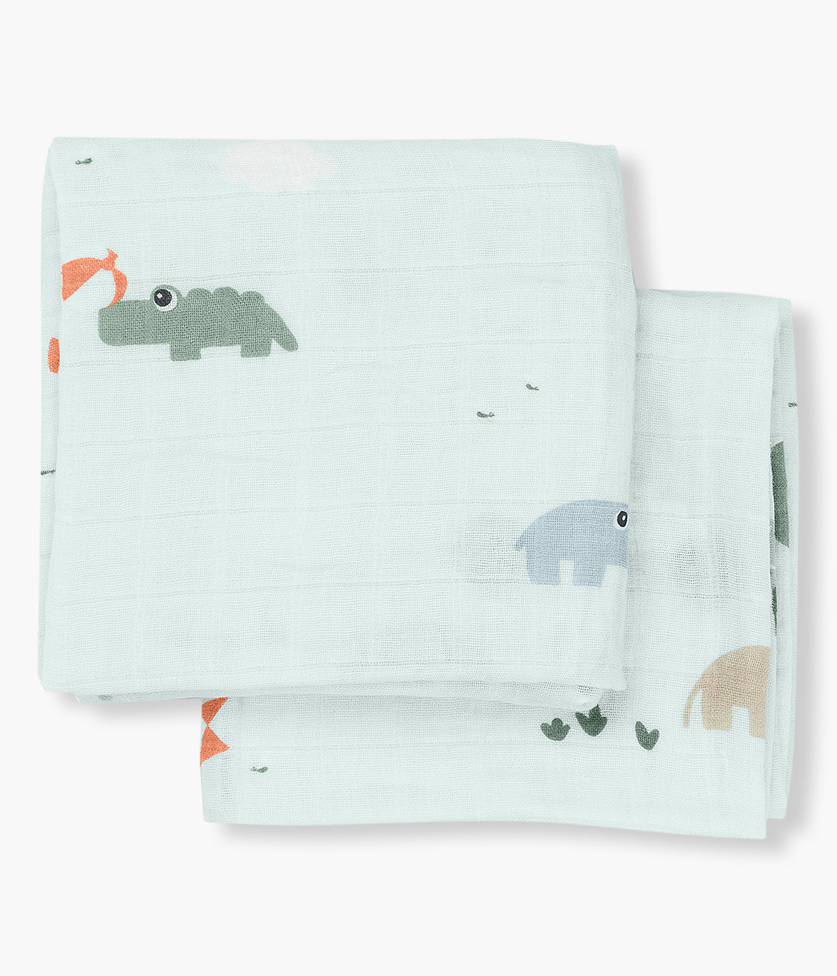 Pack de 2 fraldas musselina em algodão Playground da Done by Deer para bebé e recém-nascido(a). Suaves e respiráveis fraldas em tons de azul, perfeitas para vários momentos tais como alimentação ou apoio na muda da fralda.