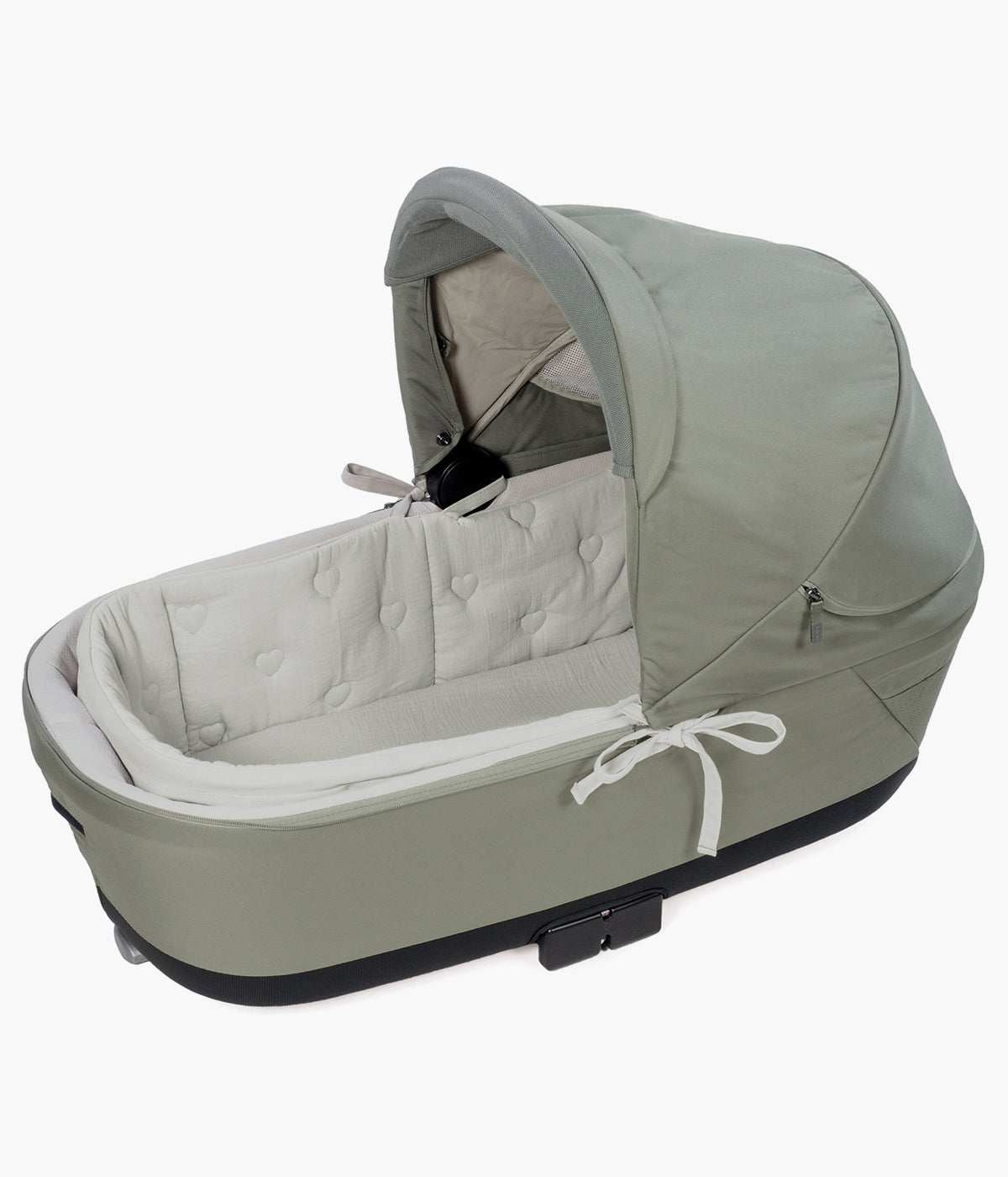 Forra para alcofa Walking Mum Sintra verde com delicados corações bordados, 100% algodão.