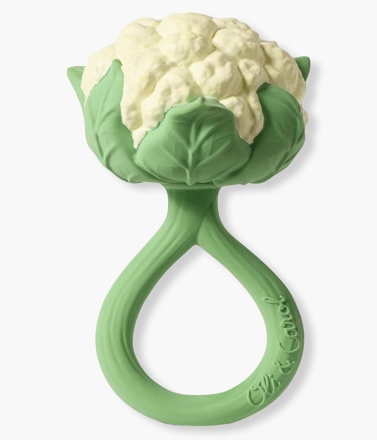 Mordedor e chocalho em borracha natural para bebé Cauliflower da Oli&Carol. Mais do que um simples mordedor, este brinquedo sensorial em forma de couve-flor é uma fusão perfeita entre natureza, design e funcionalidade. Criado em colaboração com otorrinolaringologistas certificados, foi desenvolvido para oferecer estímulos auditivos suaves e seguros, enquanto proporciona alívio eficaz às gengivas do bebé durante a fase da dentição.