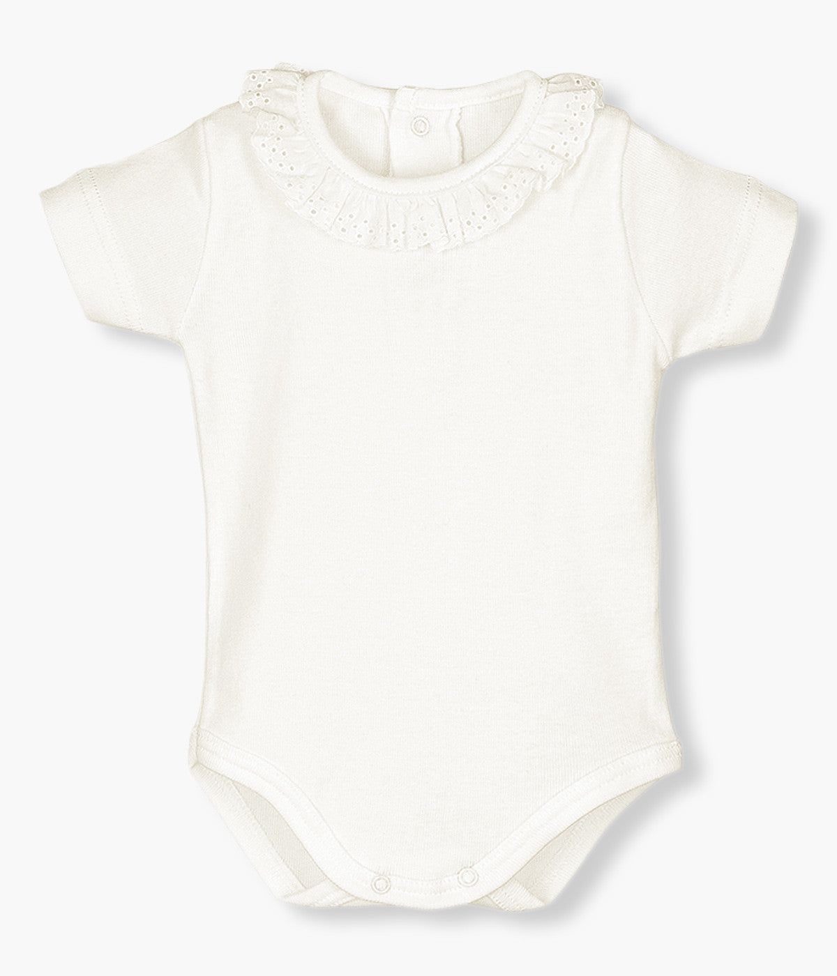 Body em Algodão de Manga Curta Gola Folho Bebé - Pérola