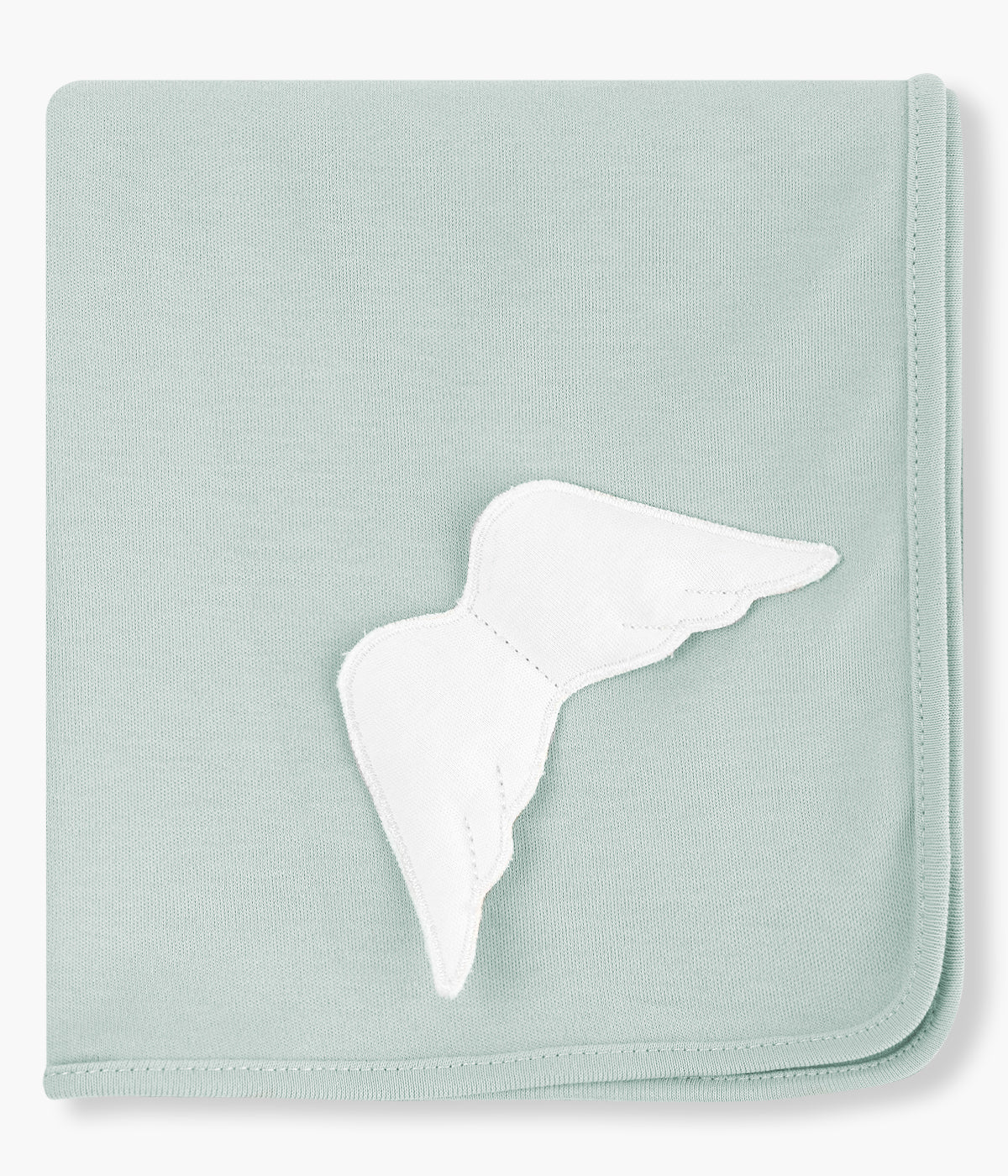 Fralda verde-água para bebé e recém-nascido(a) da Baby Gi, 100% algodão. Detalhe no canto com asas de anjo em branco.