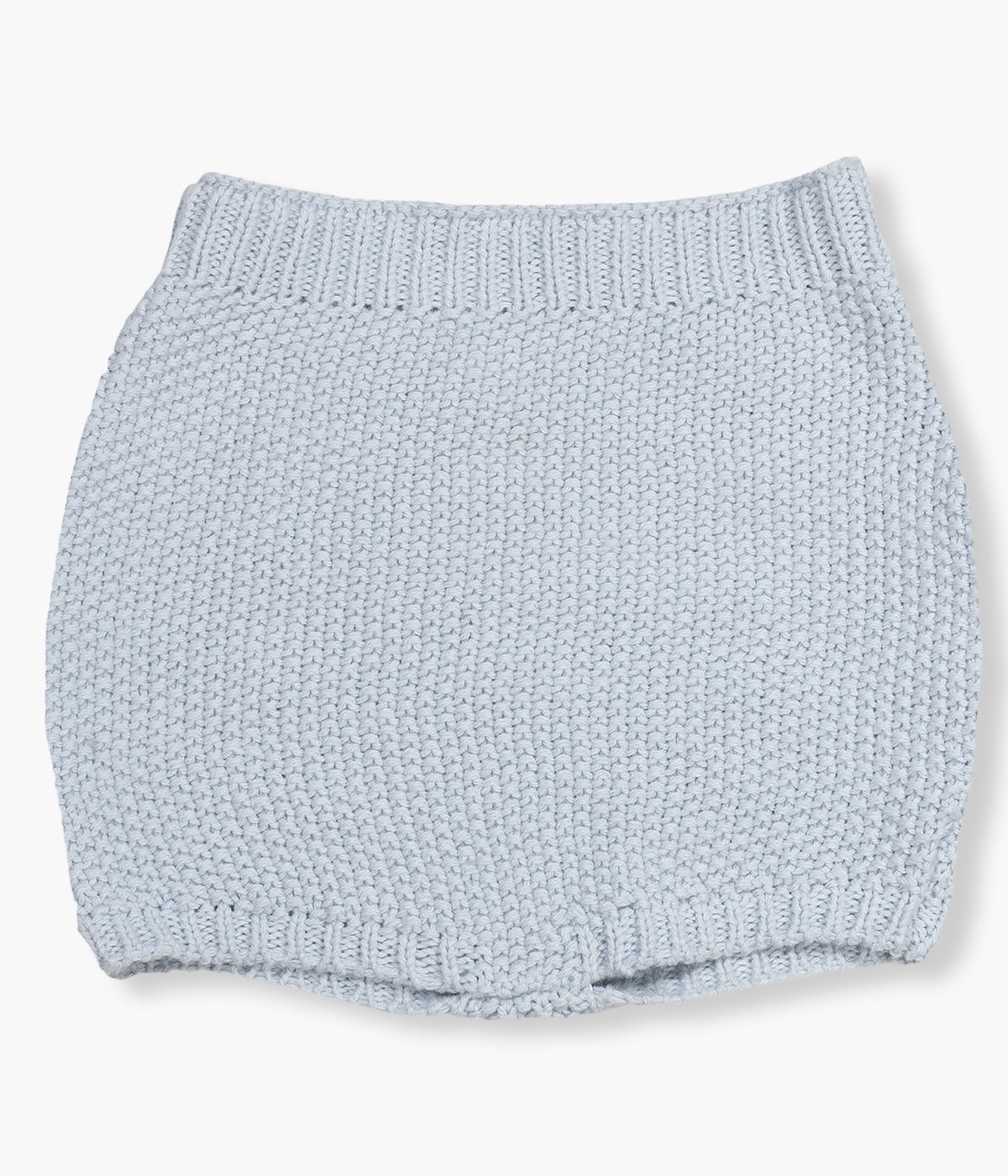 Conjunto de 3 peças em algodão da Pasito a Pasito composto por body em tecido musselina branco com gola folho, camisola e tapa fraldas em malha tricot azul para bebé menino e recém-nascido.