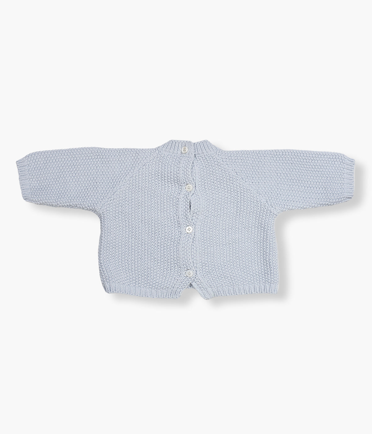 Conjunto de 3 peças em algodão da Pasito a Pasito composto por body em tecido musselina branco com gola folho, camisola e tapa fraldas em malha tricot azul para bebé menino e recém-nascido.