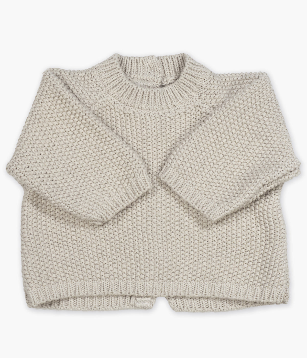 Conjunto de 3 peças em algodão da Pasito a Pasito composto por body em tecido musselina branco com gola folho, camisola e tapa fraldas em malha tricot bege para bebé e recém-nascido(a).
