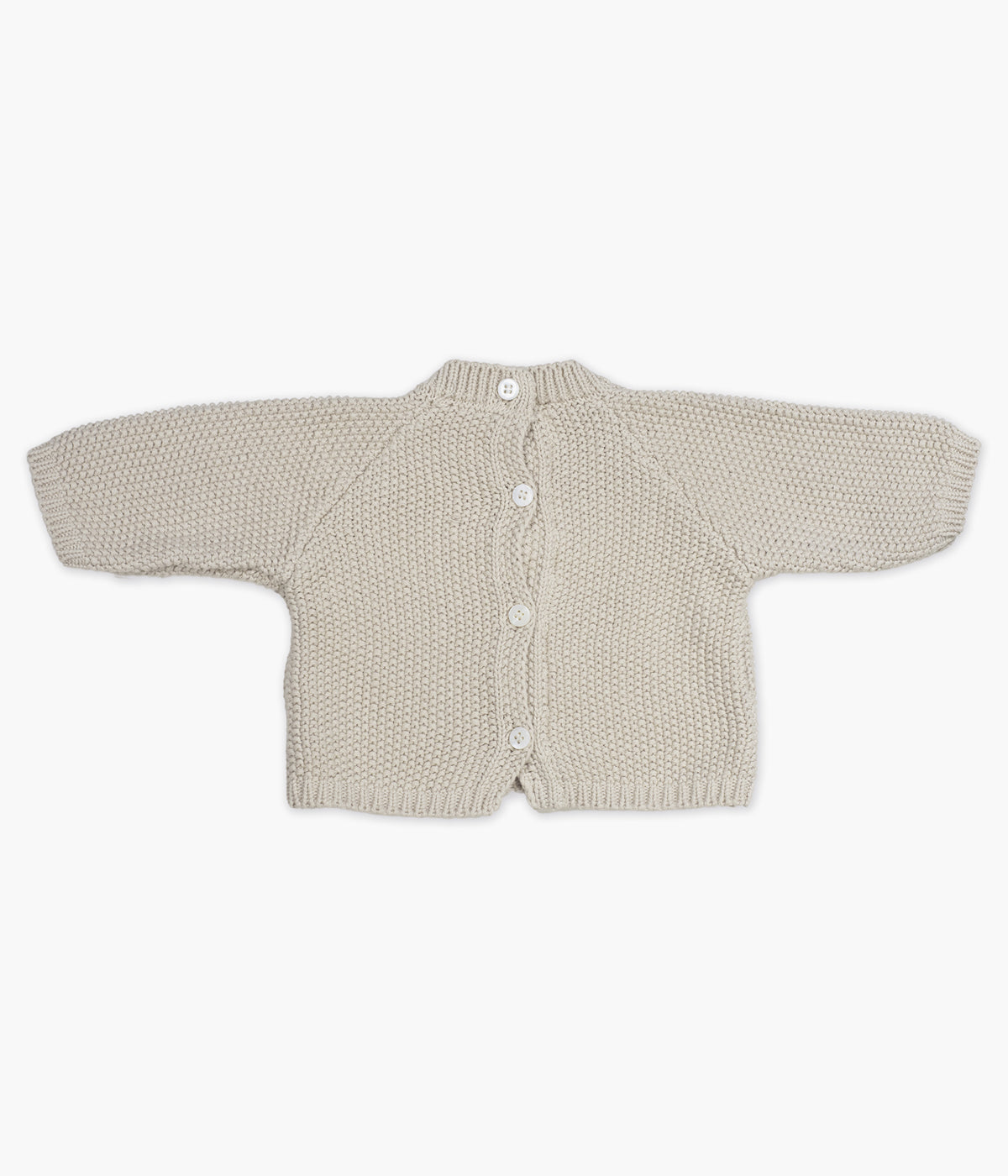 Conjunto de 3 peças em algodão da Pasito a Pasito composto por body em tecido musselina branco com gola folho, camisola e tapa fraldas em malha tricot bege para bebé e recém-nascido(a).