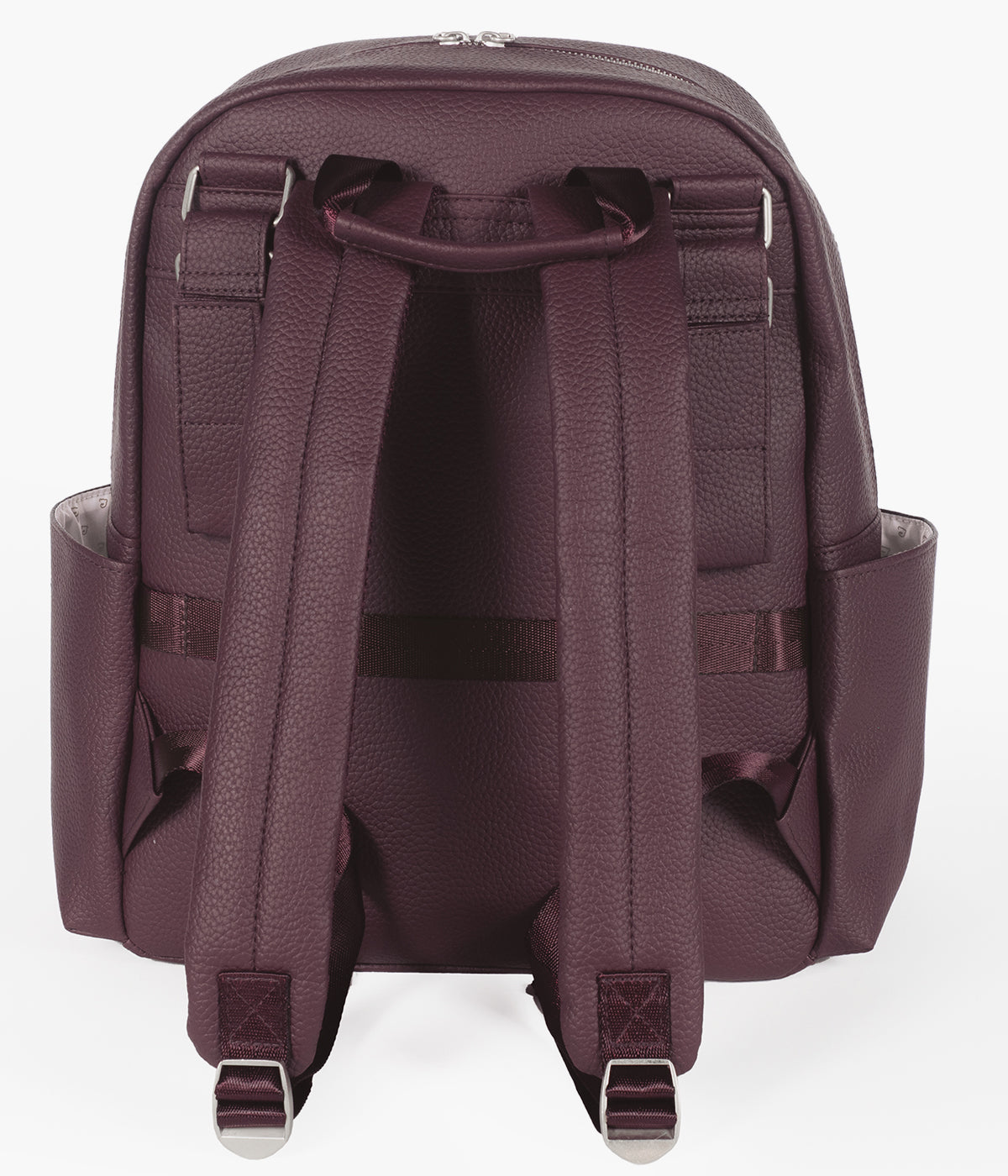 Mochila de Maternidade Pasito a Pasito London Cherry em polipele de cor cereja vista de tras.