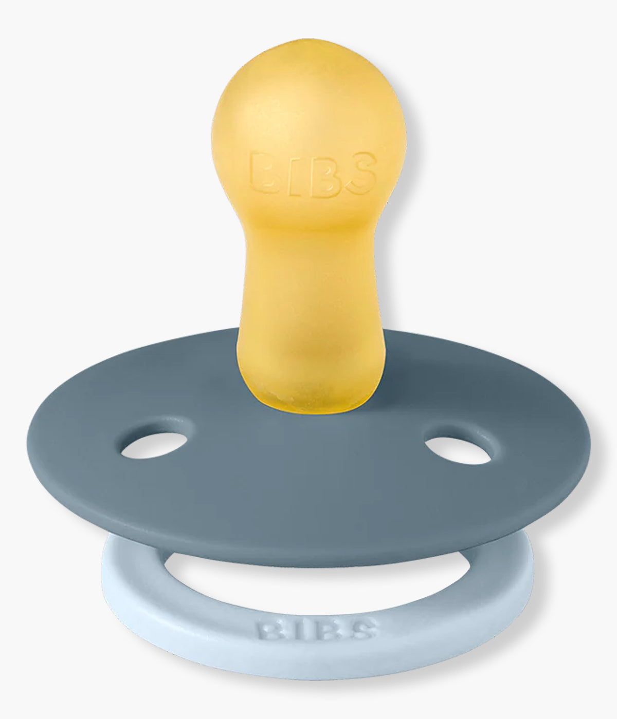 Pack de 2 chupetas Studio Colour Fusion Baby Blue Petrol Mix com tetina redonda em borracha 100% natural. Conjunto composto por 1 chupeta azul-bebé (baby blue) e 1 chupeta azul-petróleo (petrol), ambas decoradas com riscas.