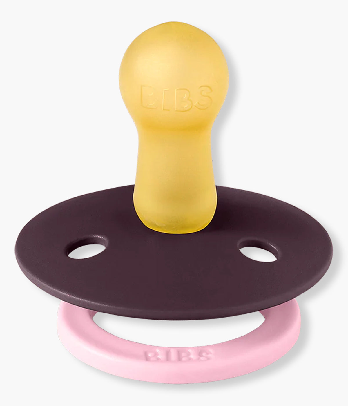 Pack de 2 chupetas Studio Colour Fusion Blush Woodchuck Mix com tetina redonda em borracha 100% natural. Conjunto composto por 1 chupeta lilás (dusky lilac) e 1 chupeta roxa (plum).