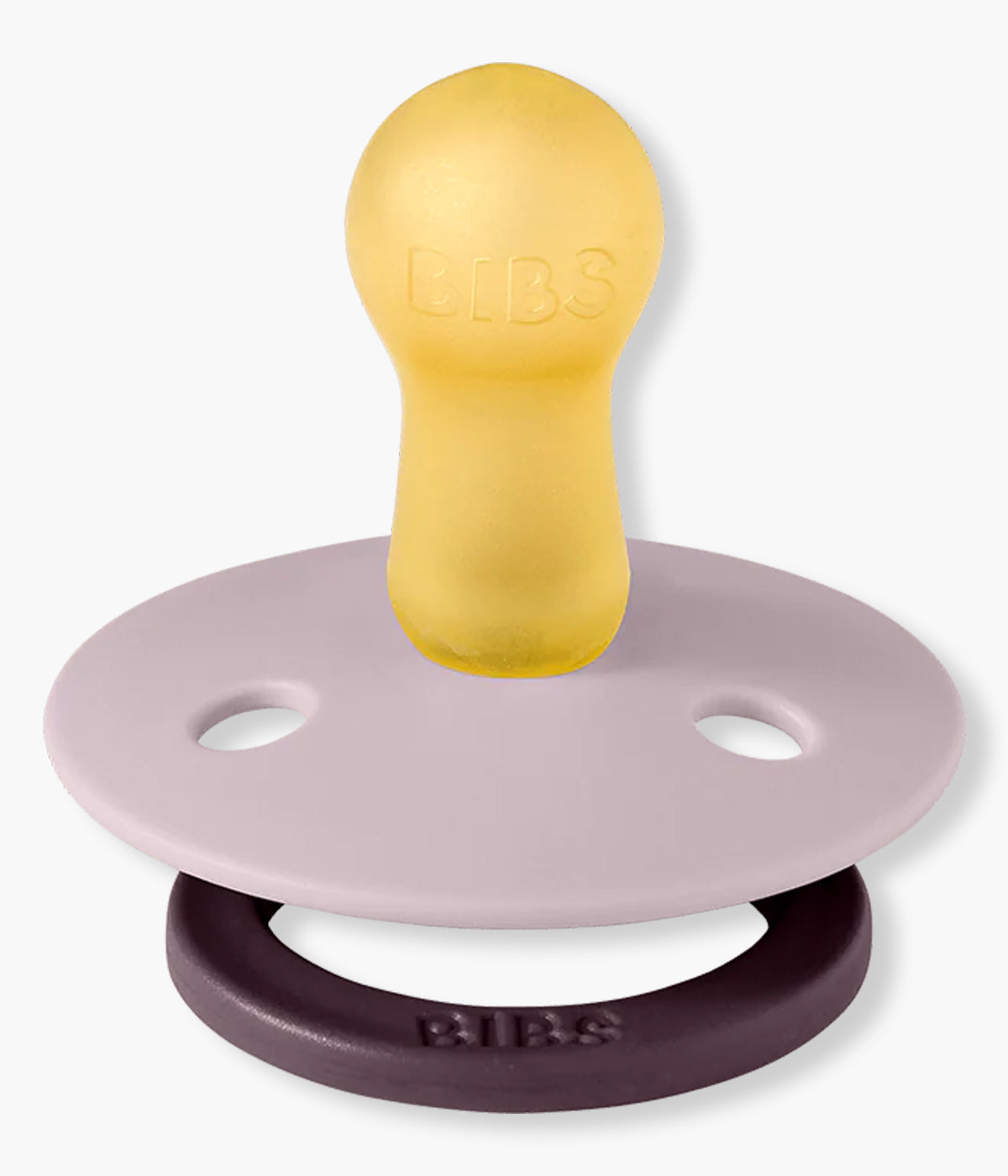 Pack de 2 chupetas Studio Colour Fusion Blush Woodchuck Mix com tetina redonda em borracha 100% natural. Conjunto composto por 1 chupeta lilás (dusky lilac) e 1 chupeta roxa (plum).