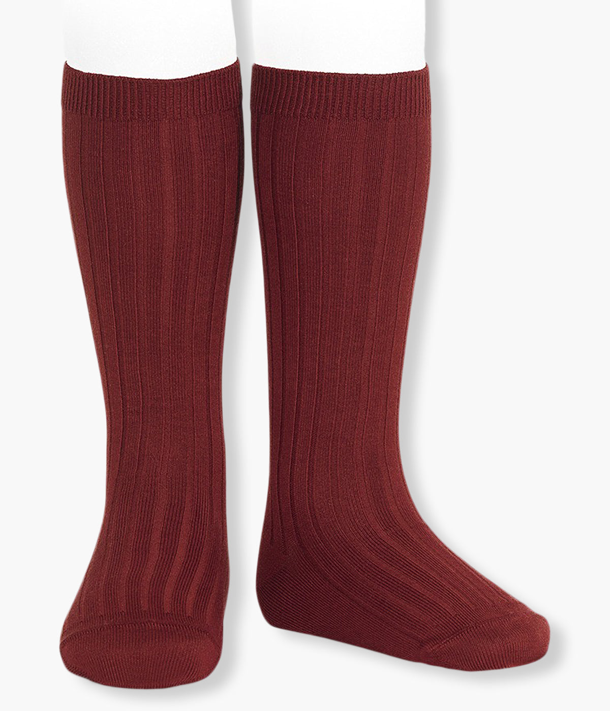 Meias pelo joelho caneladas em algodão anti-pilling de cor bordô (575 Granate) da marca Cóndor para bebé e recém-nascido(a).