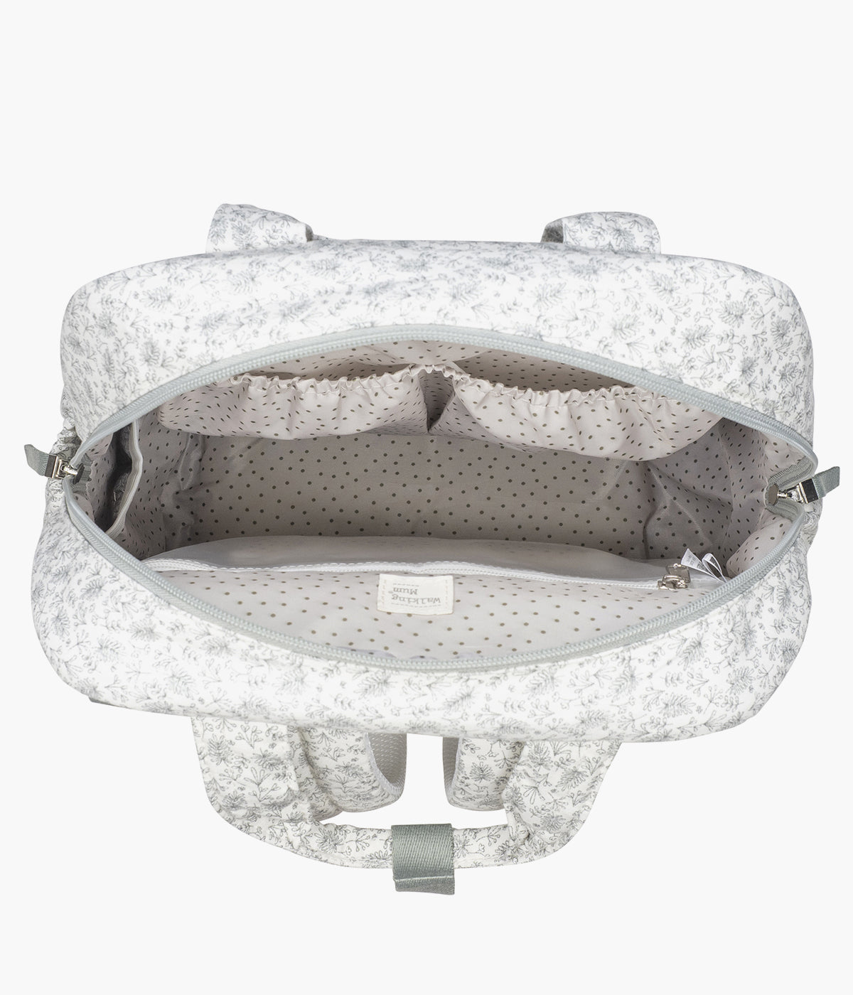 Mochila de Maternidade Walking Mum Gala Mint aberta com todos os compartimento à vista.