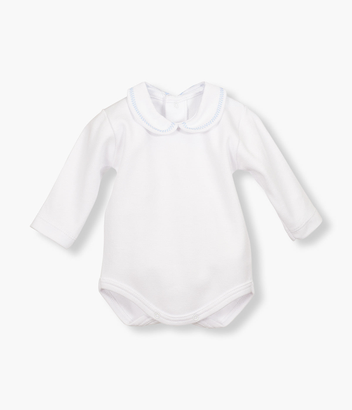Body em Algodão Manga Comprida com Gola para Bebé - Branco e Azul