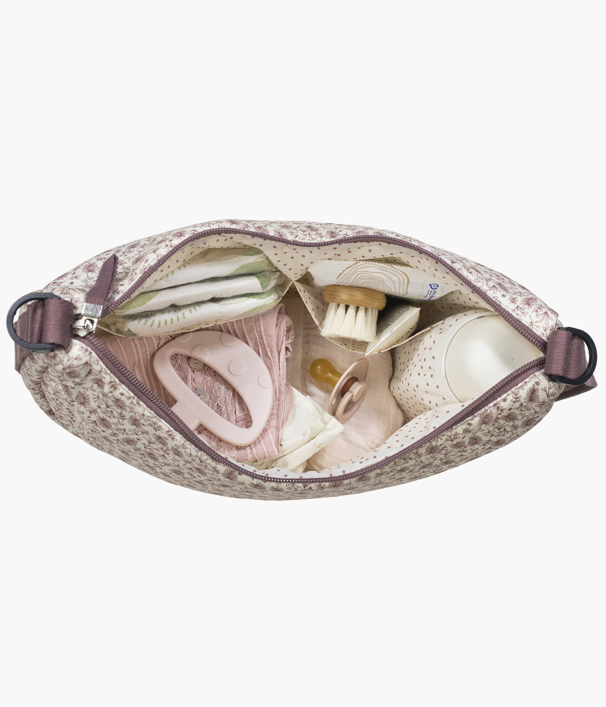 Bolsa de Passeio Gôndola Walking Mum Gala Cerise aberta e com muitos produtos de bebé.