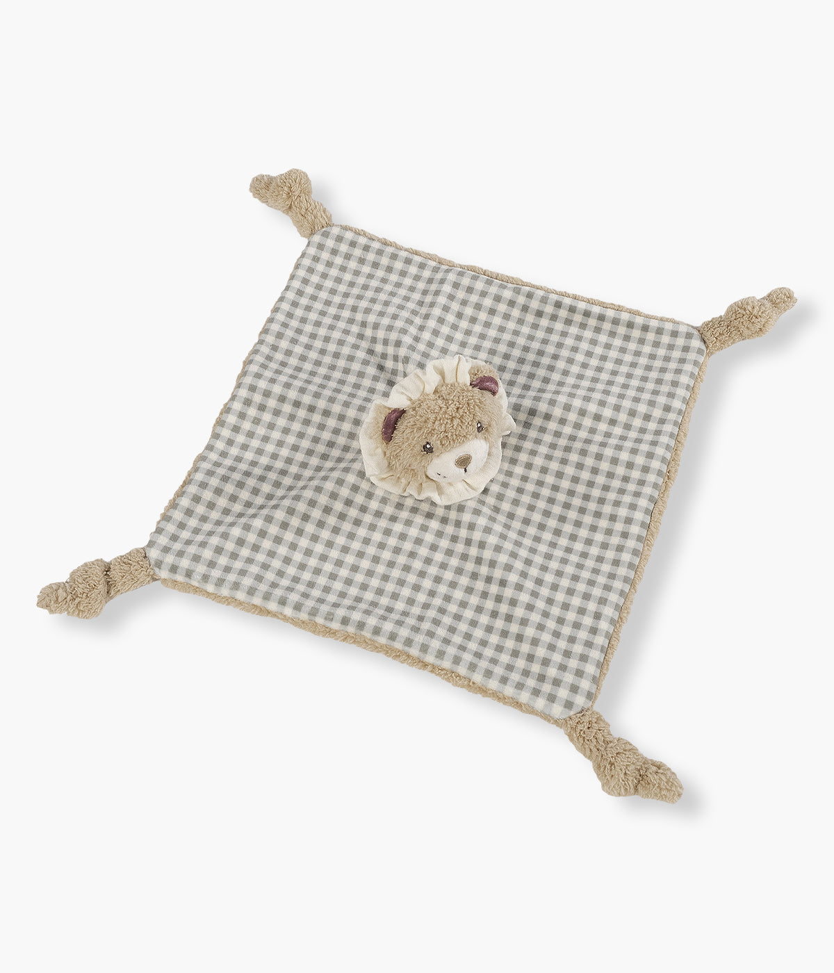 Doudou Walking Mum Gala Mint em forma de leão para bebé e recém-nascido(a). Perfeita combinação de veludo com padrão vichy verde e peluche extra macio, proporcionando uma textura delicada ao toque, ideal para acalmar, reconfortar e estimular o sentido do tato desde o nascimento.