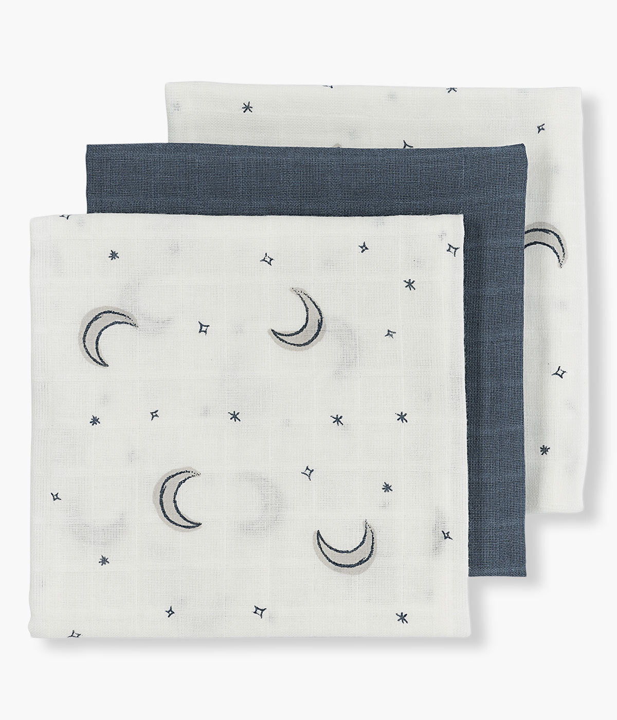 Fraldas Musselina Algodão para Bebé Luas 3un - Azul