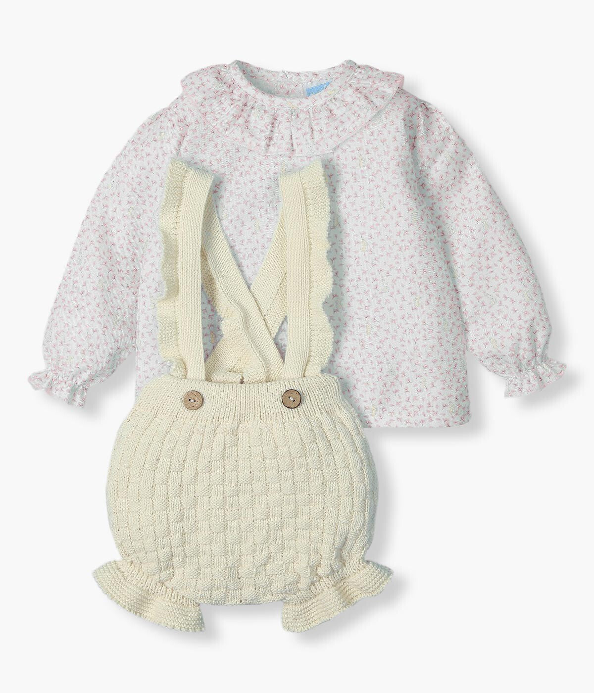 Conjunto em Algodão Gola Folho para Bebé Menina 2pc - Pérola