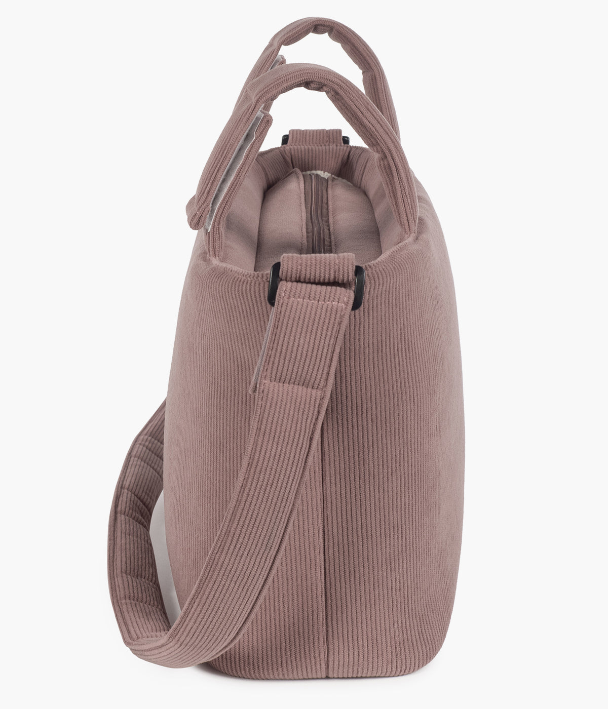 Bolsa de passeio em Bombazine Gala Cerise da Walking Mum de lado.