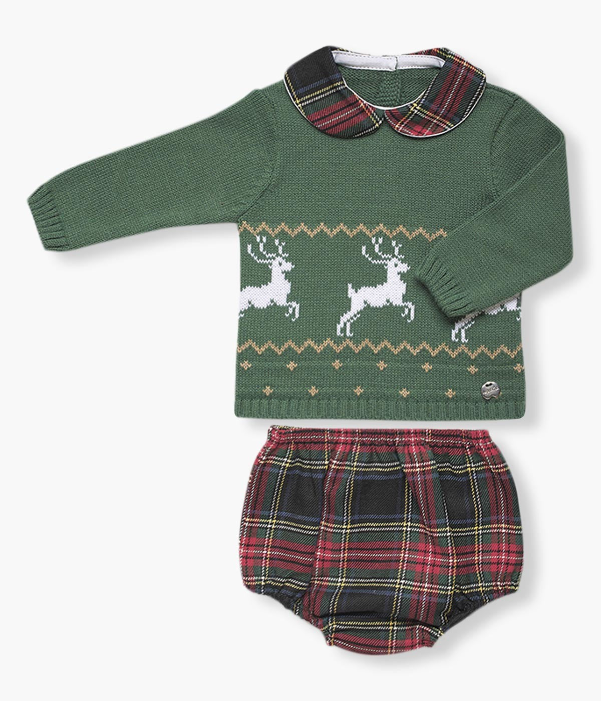 Conjunto Malha para Bebé 2pc Xadrez - Verde e Vermelho