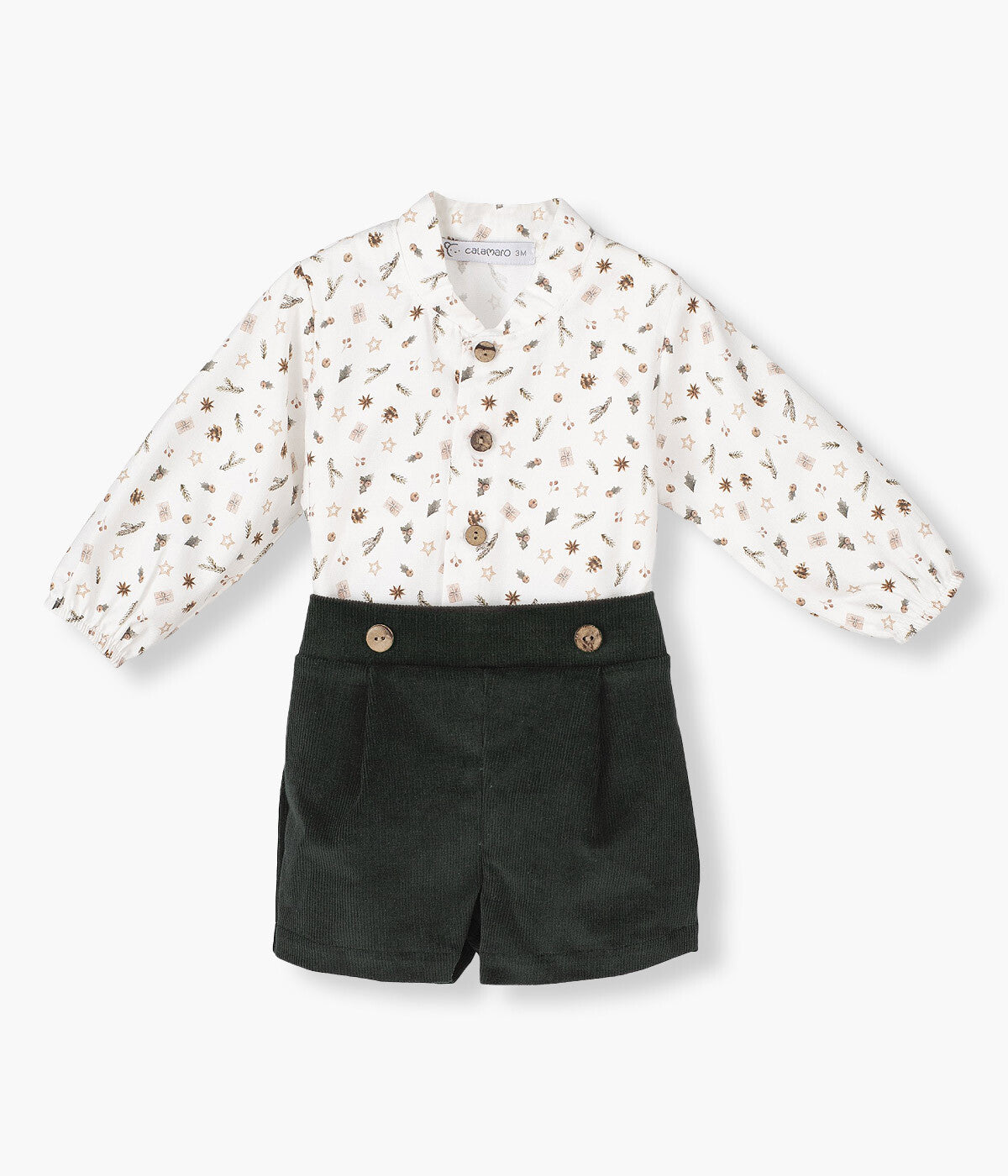 Conjunto em Algodão para Bebé Menino Natal 2pc - Branco e Verde