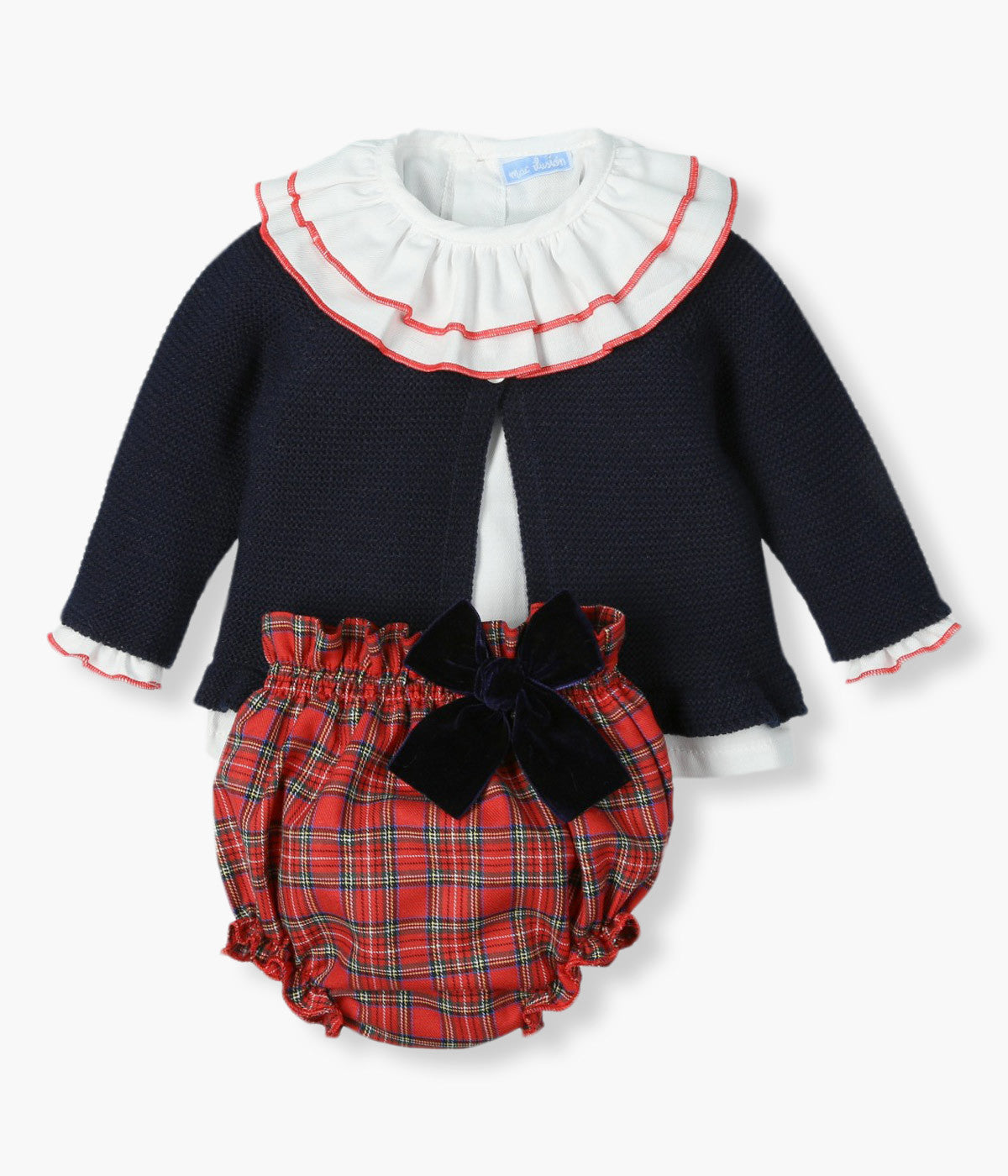 Conjunto Blusa e Tapa Fraldas com Casaco Bebé Menina Xadrez