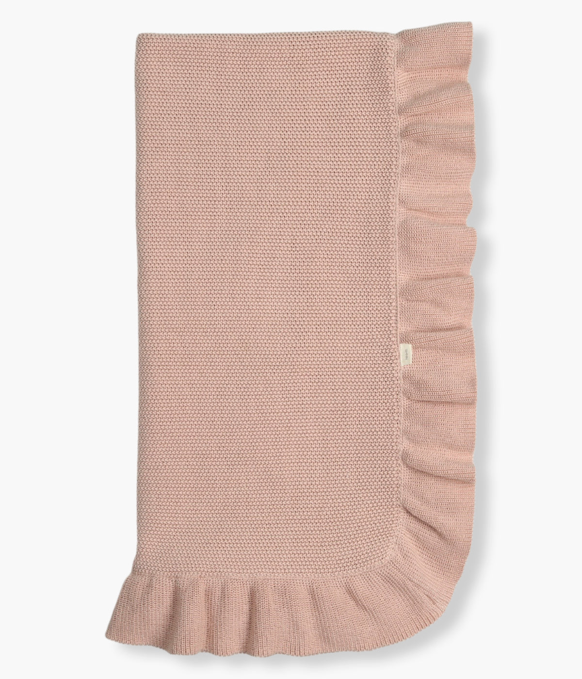 Manta em malha de algodão orgânico rosa-velho da Mini Mooi para bebé menina e recém-nascida. Delicada e respirável manta de formato retangular com folho a toda a volta.