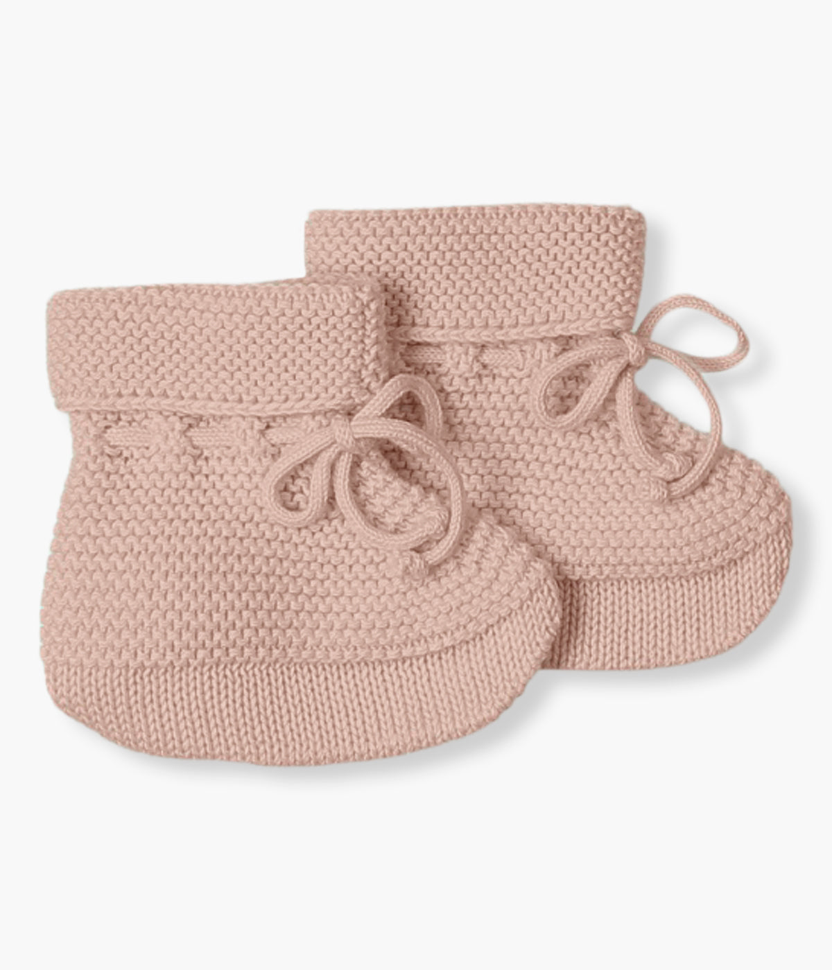 Carapins em malha de algodão orgânico rosa-velho da Mini Mooi para bebé menina e recém-nascida. Delicados carapins tipo bota com cordão.