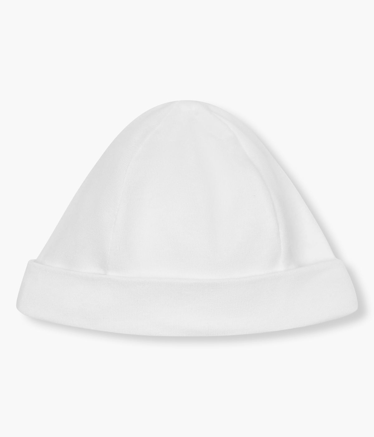 Vista de trás do gorro duplo em algodão da Baby Gi para bebé e recém-nascido(a), 100% algodão. Suave gorro com urso bordado em castanho, dobra e sem costuras no interior.