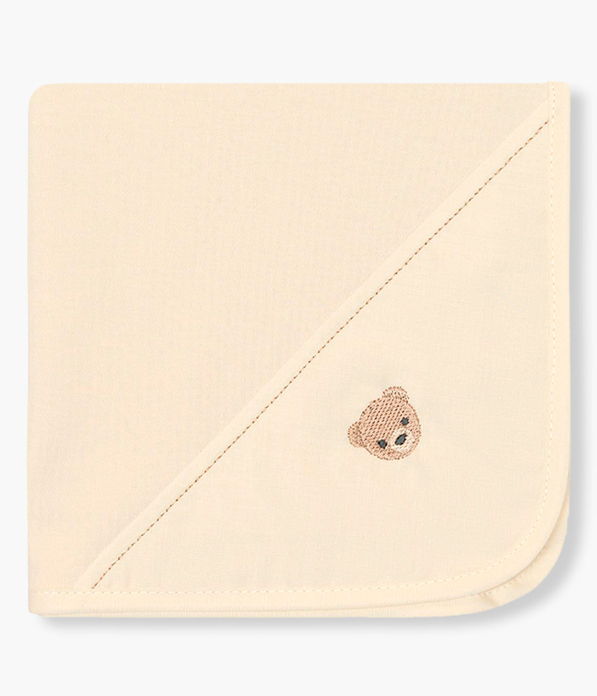 Fralda bege da Baby Gi para bebé e recém-nascido(a), 100% algodão. Delicada fralda com urso bordado em castanho no canto.