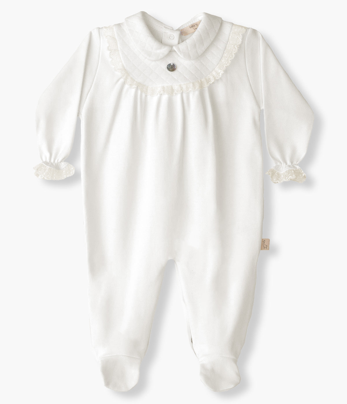 Babygrow em Algodão com Renda para Bebé - Pérola