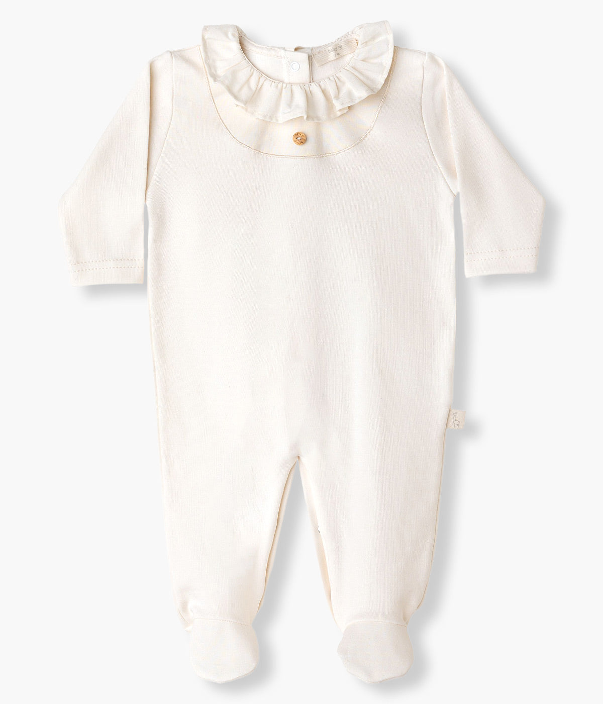 Babygrow em Algodão Gola Folho para Bebé - Pérola