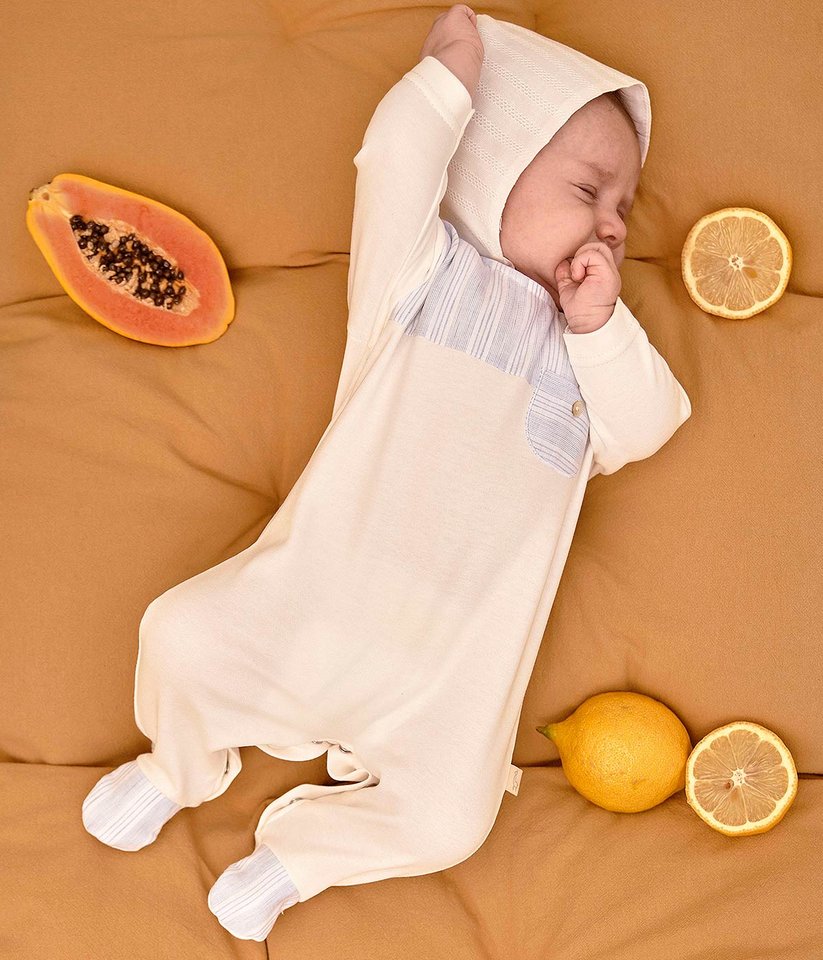 Babygrow em Algodão Bebé Menino Riscas - Pérola e Azul