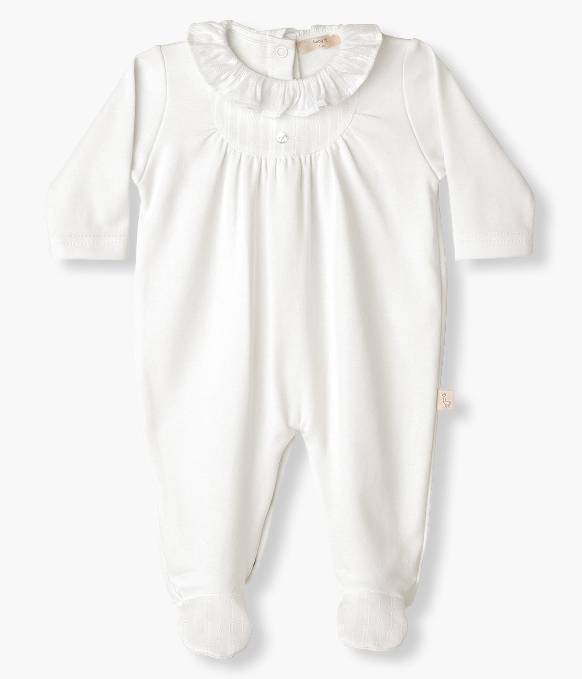 Babygrow em Algodão Gola Folho para Bebé - Pérola