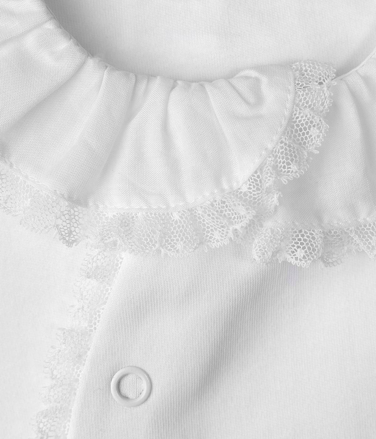 Babygrow em Algodão Gola Folho Renda para Bebé - Branco