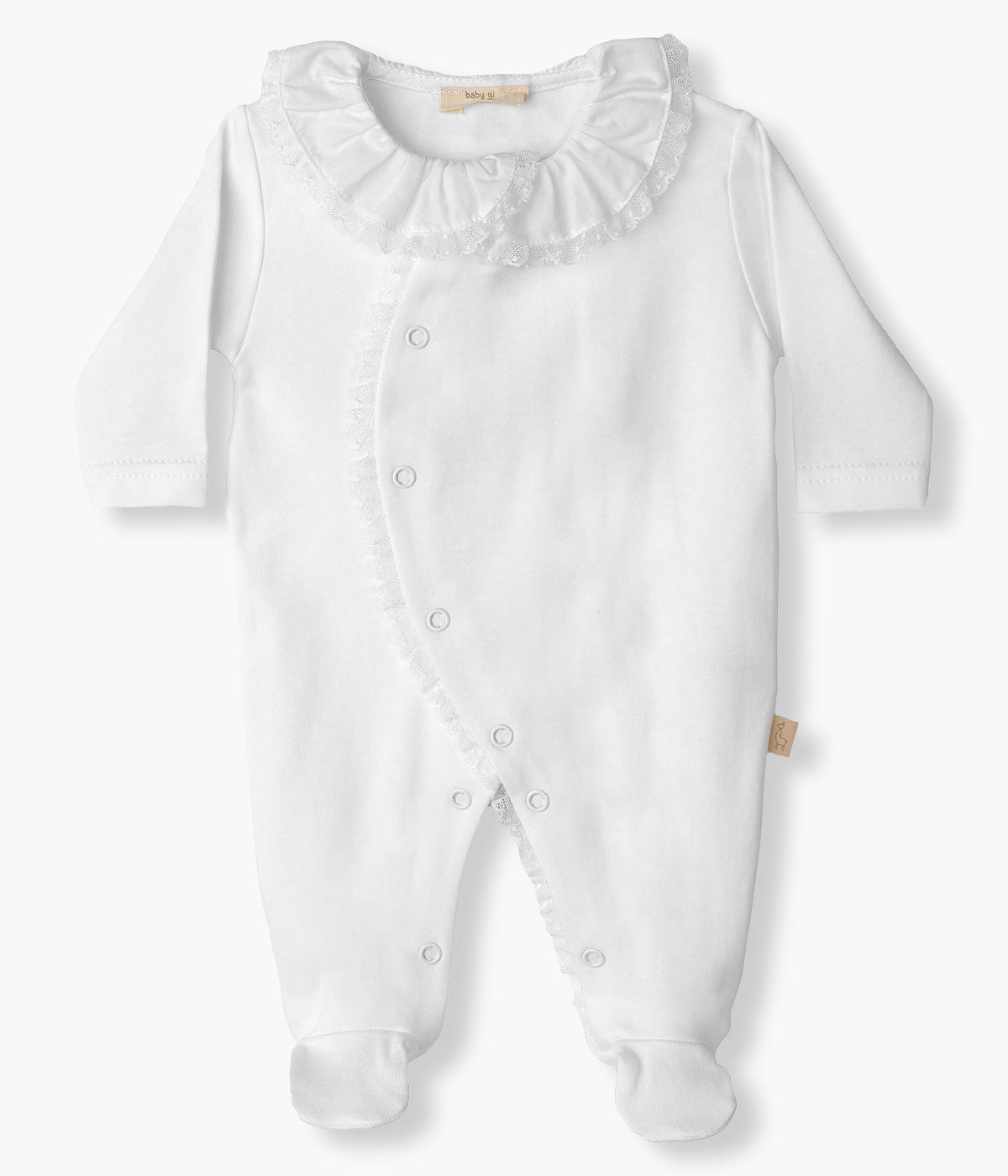 Babygrow em Algodão Gola Folho Renda para Bebé - Branco