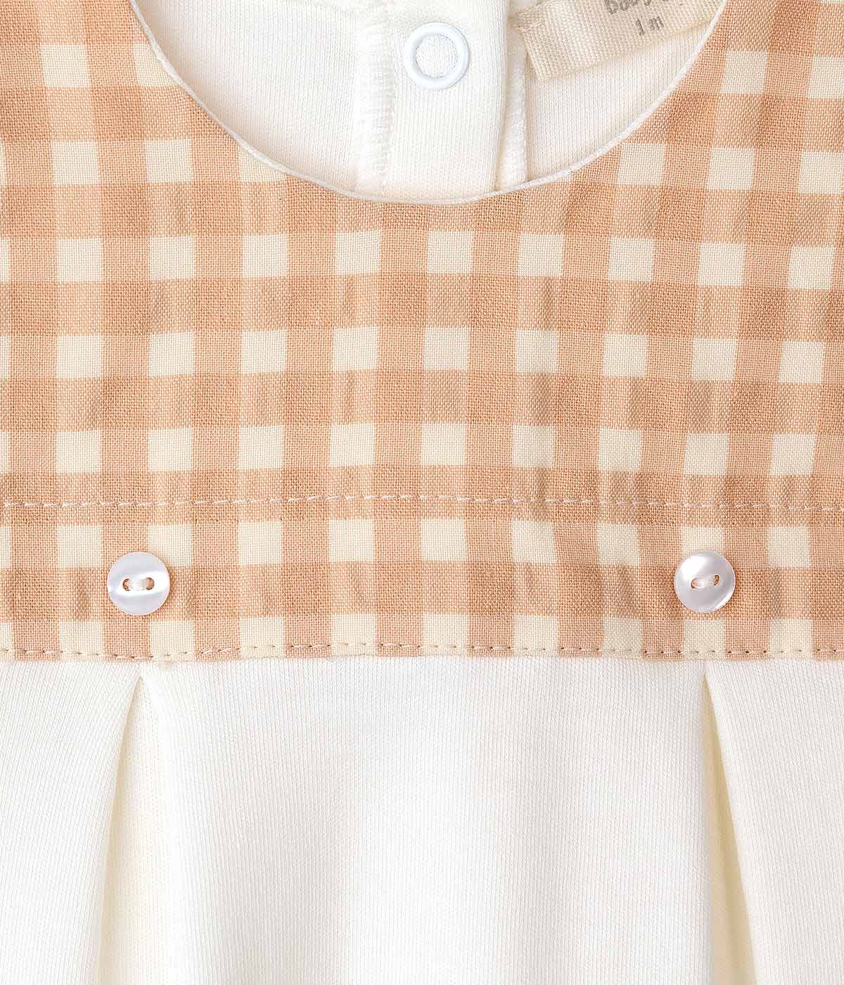 Babygrow em Algodão para Bebé Vichy - Pérola e Laranja