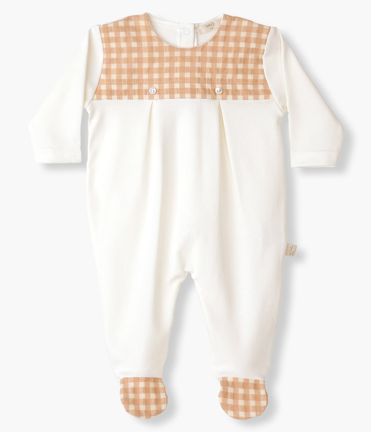 Babygrow em Algodão para Bebé Vichy - Pérola e Laranja