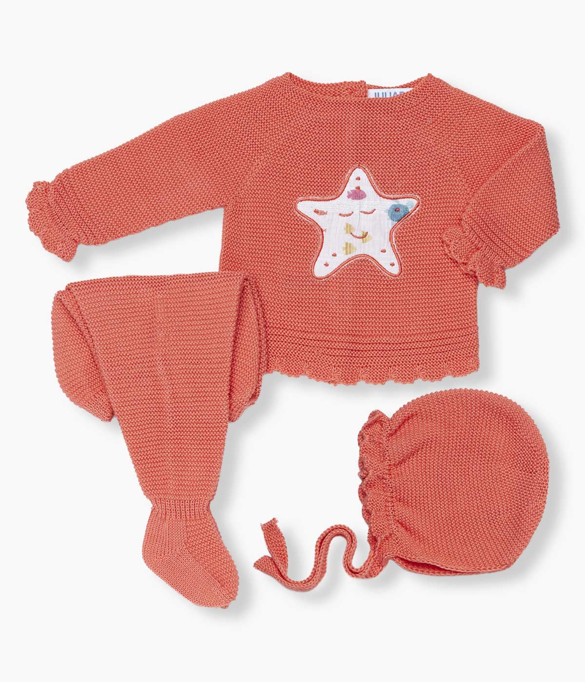 Conjunto de Malha para Bebé Estrela do Mar 3pc - Coral