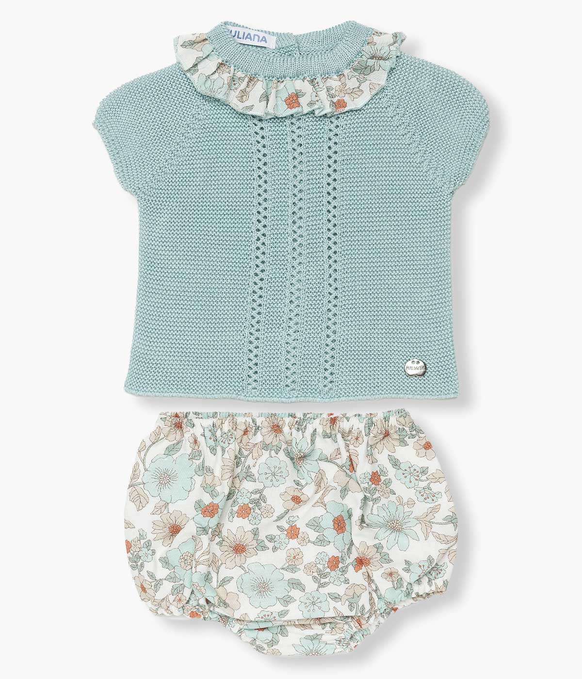 Conjunto em Malha e Algodão Bebé Menina 2pc - Verde Água