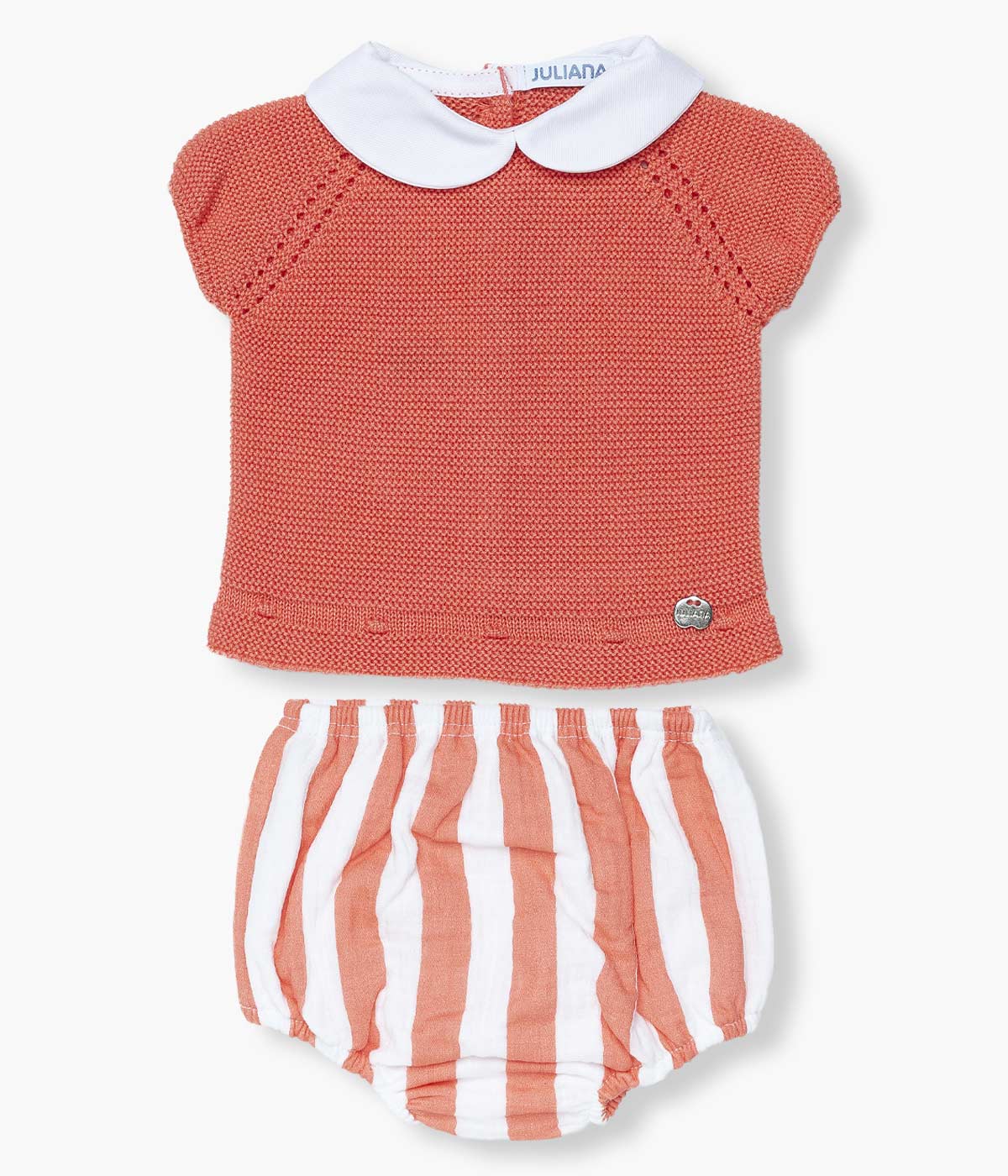 Conjunto em Malha e Algodão para Bebé Riscas 2pc - Coral